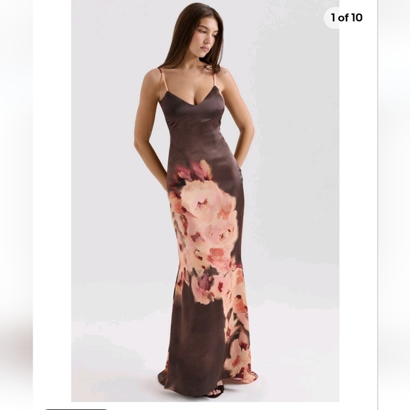 NWOT House Of CB Mariamma Brown Pink Evening Formal Gown Brown Pink S Christmas